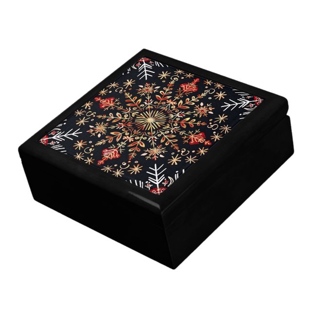Snowflake Gold and Red Gift Box (Side)