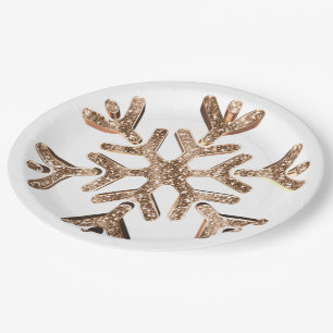 Snowflake Gold and White Festive Faux Glitter Paper Plates