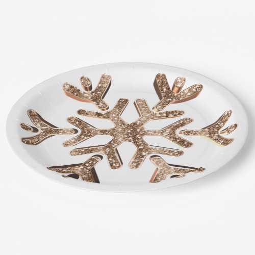 Snowflake Gold and White Festive Faux Glitter Paper Plates