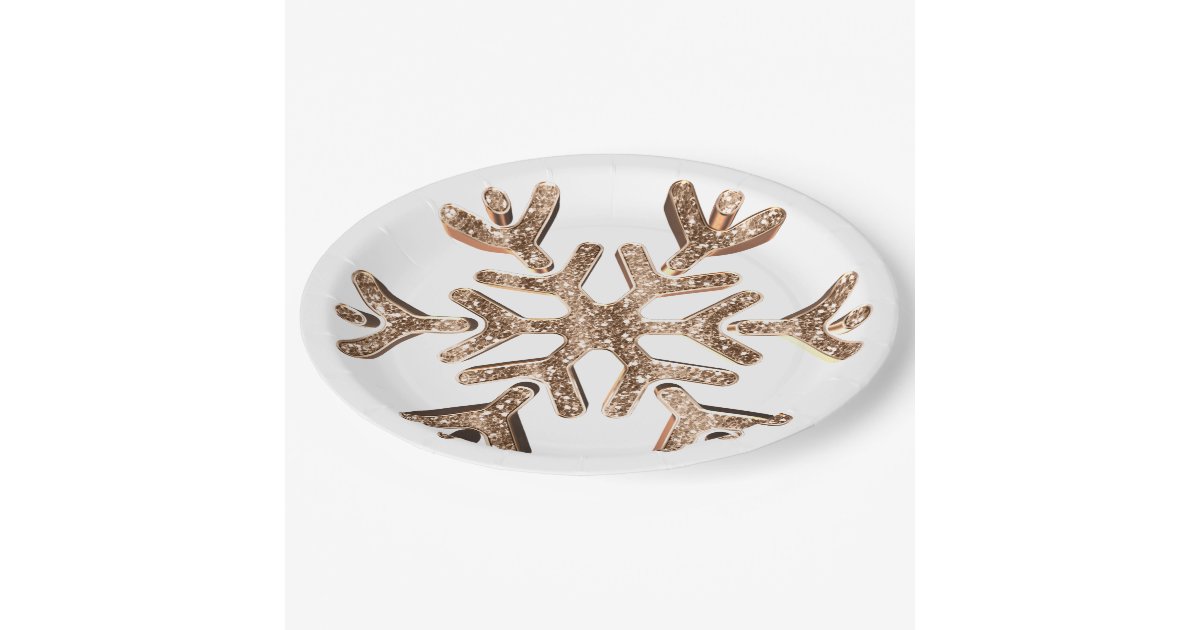Snowflake White Festive Faux Glitter Paper Plates