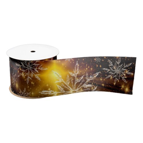 Snowflake gold glow winter satin ribbon