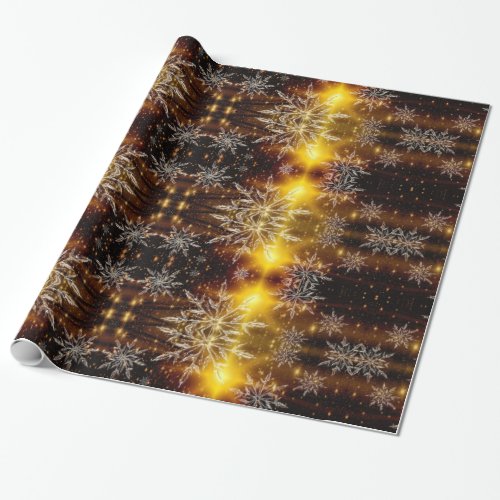 Snowflake gold glow winter wrapping paper