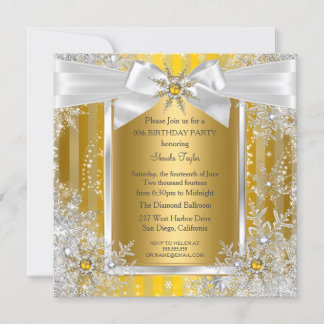 Snowflake Gold Silver Bow Winter Wonderland Party Invitation