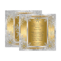 Snowflake Gold Silver Winter Wonderland Party 2 Invitation