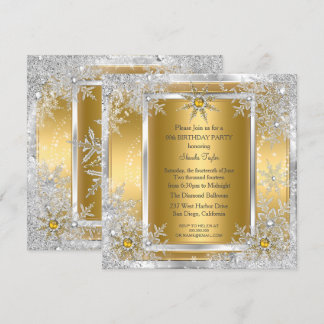 Snowflake Gold Silver Winter Wonderland Party 2 Invitation