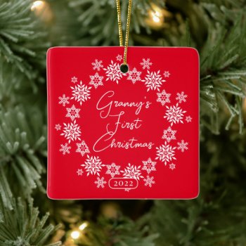 Snowflake Granny's First Christmas Ceramic Ornament by celebrateitornaments at Zazzle