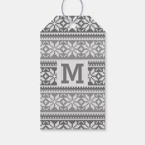 Snowflake Gray Nordic Faux Knit Sweater Monogram Gift Tags