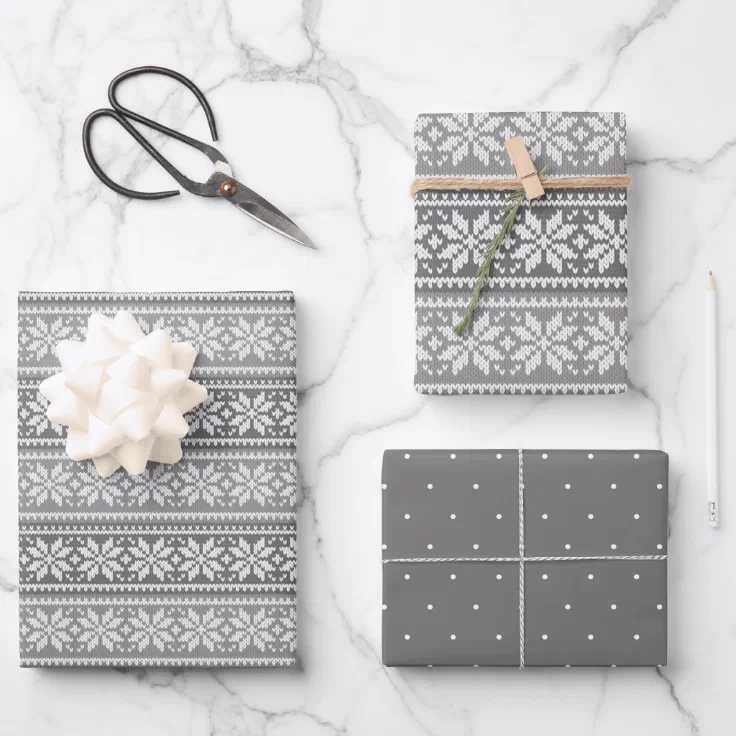 Snowflake Gray Nordic Faux Knit Sweater Wrapping Paper Sheets Zazzle