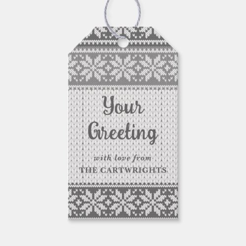 Snowflake Gray Nordic Knit Sweater Your Greeting Gift Tags