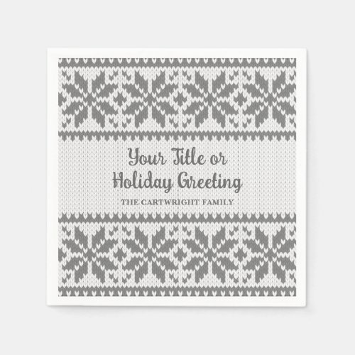 Snowflake Gray Nordic Sweater Personalized Napkins