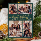 Snowflake Green and Gold 5 Photo Collage Christmas