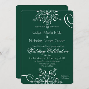 Snowflake Green Elegance Winter Wedding Invitation