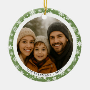 Snowflake Green Family Christmas Multi Photos Ceramic Ornament