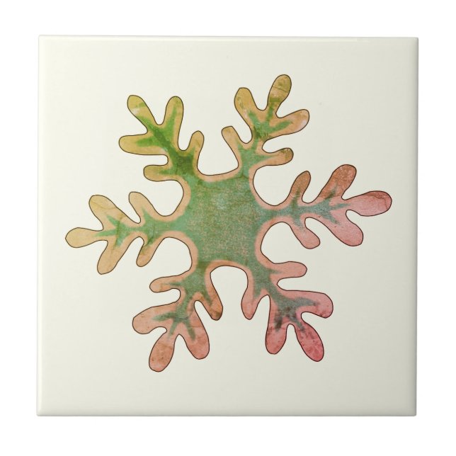 Snowflake Green Red Winter Holiday Christmas Ceramic Tile (Front)