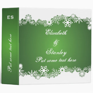 Snowflake green white winter wedding binder