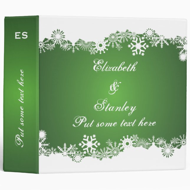 Snowflake green white winter wedding binder (Front/Spine)