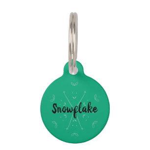 Snowflake green winter name pet ID tag