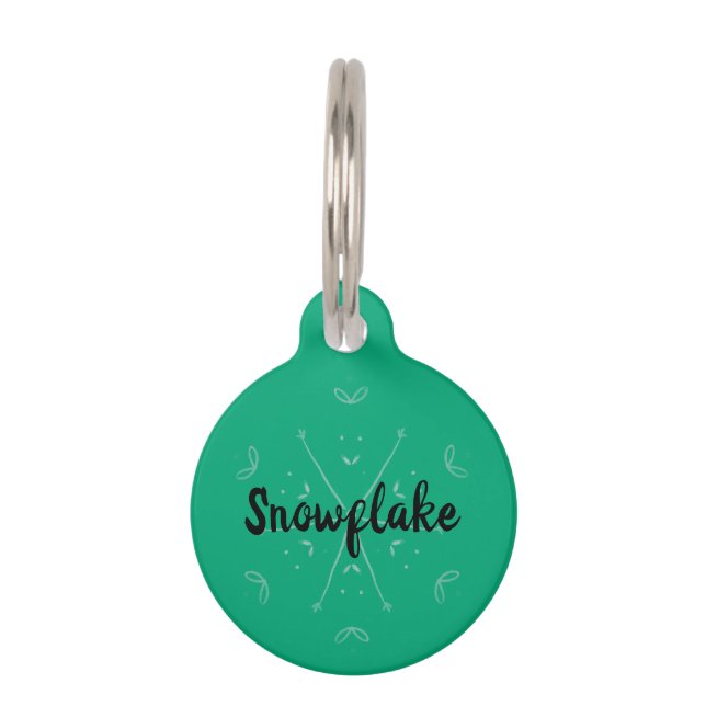 Snowflake green winter name pet ID tag (Front)