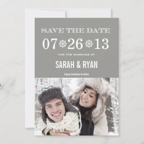 Snowflake Grey Save the Date Photo Invitations