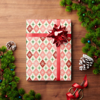 Snowflake Harlequin MCM Red & Green Wrapping Paper