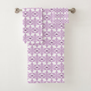 Snowflake Heart Pattern - Custom Background Color Bath Towel Set