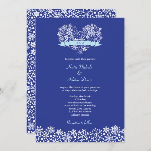 Snowflake Heart Winter Wedding Invitation