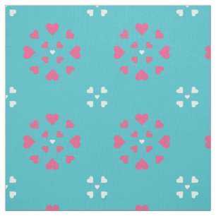 Snowflake Hearts Blue White Pink Fabric