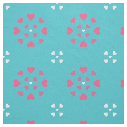 Snowflake Hearts Blue White Pink Fabric