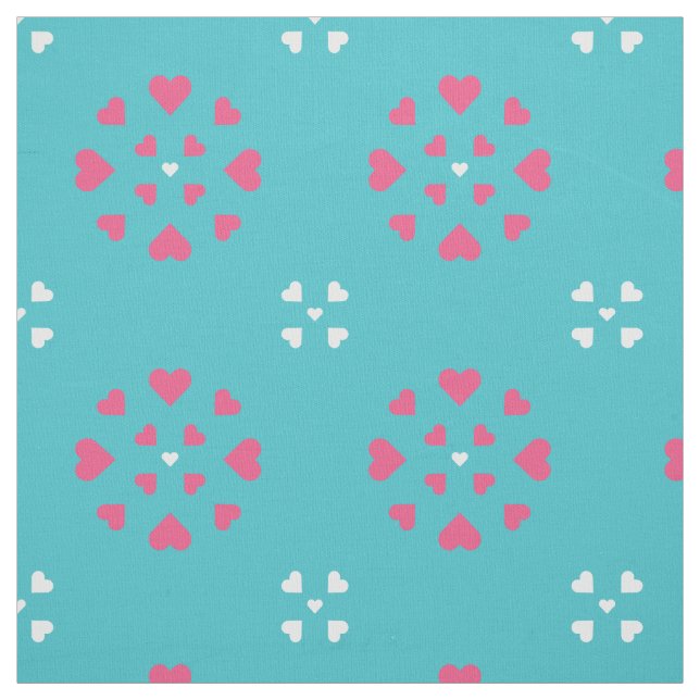 Snowflake Hearts Blue White Pink Fabric (Swatch)