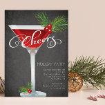 Snowflake Holiday Cocktail Party Invitation<br><div class="desc">Fun modern CHEERS! Retro Holiday Cocktail Party Invitation featuring a festive red martini glass with holly on the stem set on a popular & trendy black chalkboard background. Great for a new years eve party, holiday party, christmas party, office party, Trim the tree party or any special winter get together...</div>