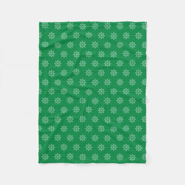 Snowflake Holiday Pattern Christmas Green Fleece Blanket (Front)