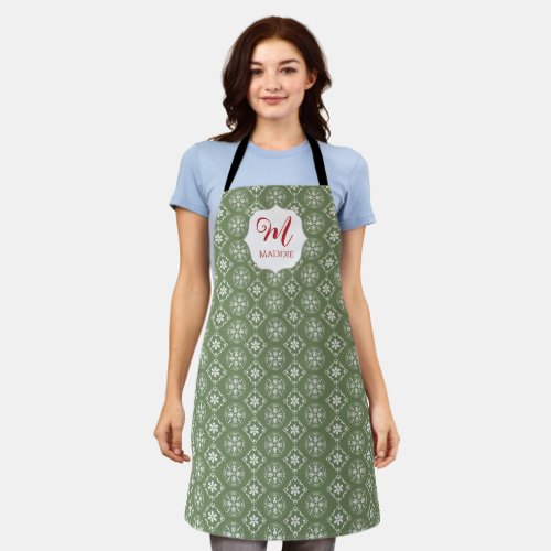 Snowflake Holiday Pattern Monogram Custom Apron