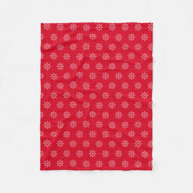 Snowflake Holiday Pattern Red Christmas Fleece Blanket (Front)
