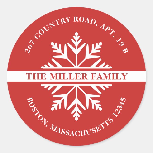 Snowflake Holiday Return Address Sticker Red (Front)