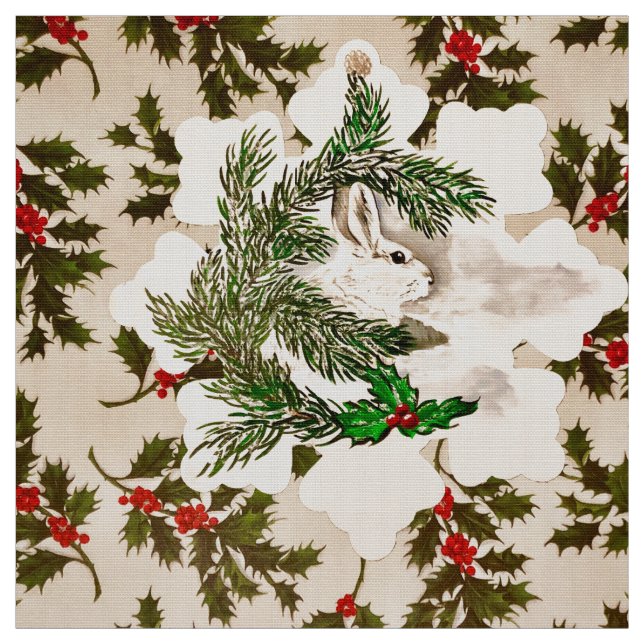 Snowflake Holly Rabbit Fabric (Swatch)