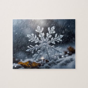 Snowflake Ice Crystal Macro Winter Snow Christmas Jigsaw Puzzle by sirylok at Zazzle