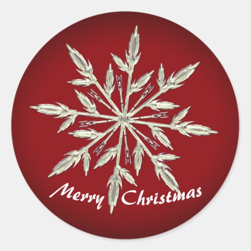 Snowflake Ice Crystal Merry Christmas red Classic Round Sticker