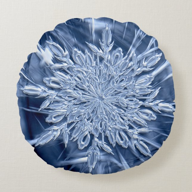 Snowflake Ice Crystal Round Pillow (Front)