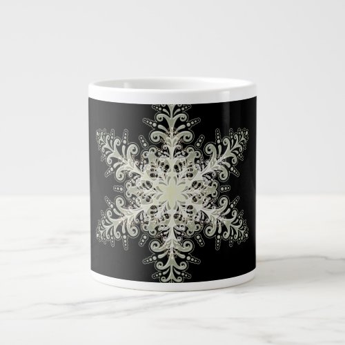 Snowflake ice lace white black elegant winter giant coffee mug