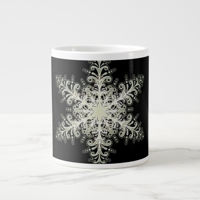 Snowflake ice lace white black elegant winter giant coffee mug (Front)