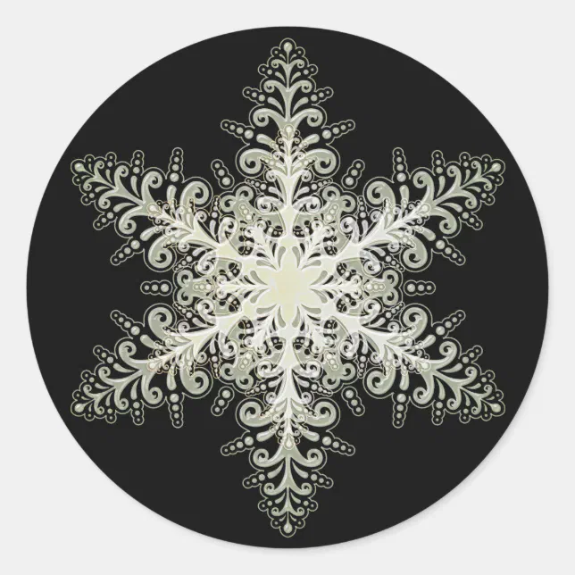 Snowflake ice lace winter white and black elegant classic round sticker ...