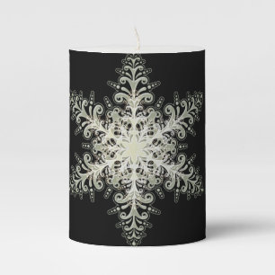 Snowflake ice lace winter white and black elegant pillar candle