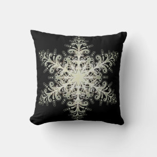 Snowflake ice lace winter white and black elegant throw pillow