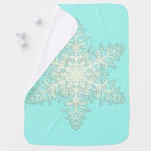 Snowflake ice lace winter white teal elegant baby blanket