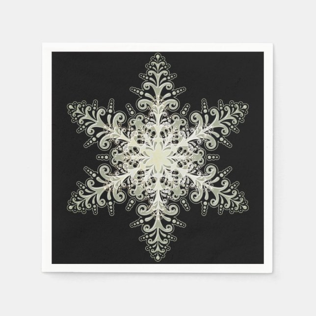Snowflake icy lace winter white and black elegant napkins (Front)