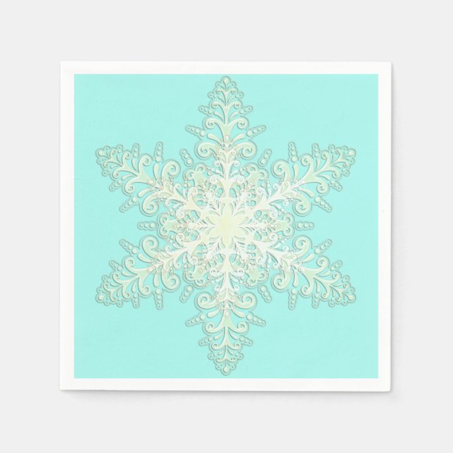 Snowflake icy lace winter white and teal elegant napkins (Front)
