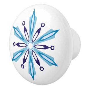 Snowflake Icy Winter Colors Ceramic Knob