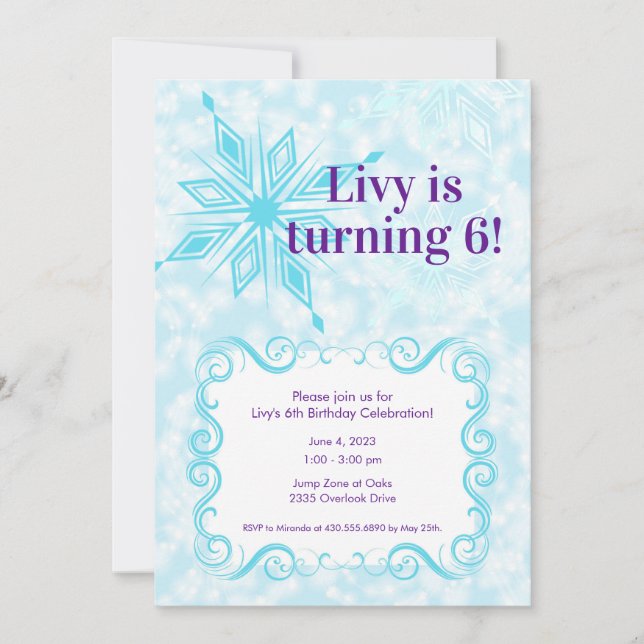 Snowflake Invitation; Winter Wonderland Party Invitation (Front)