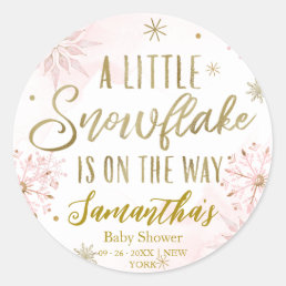 snowflake is on the way Baby Shower Classic Round Sticker