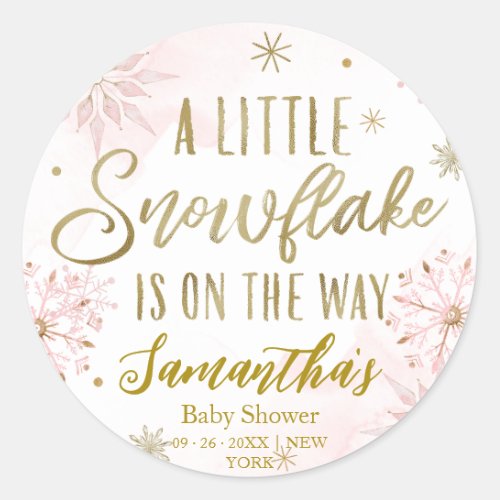 snowflake is on the way Baby Shower Classic Round Sticker